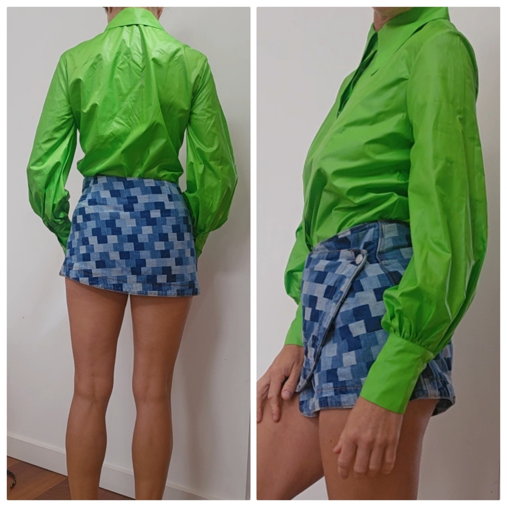 Nwot Ssense Animal Crackers brat bold green button down suiting blouse xs s - Picture 9 of 9